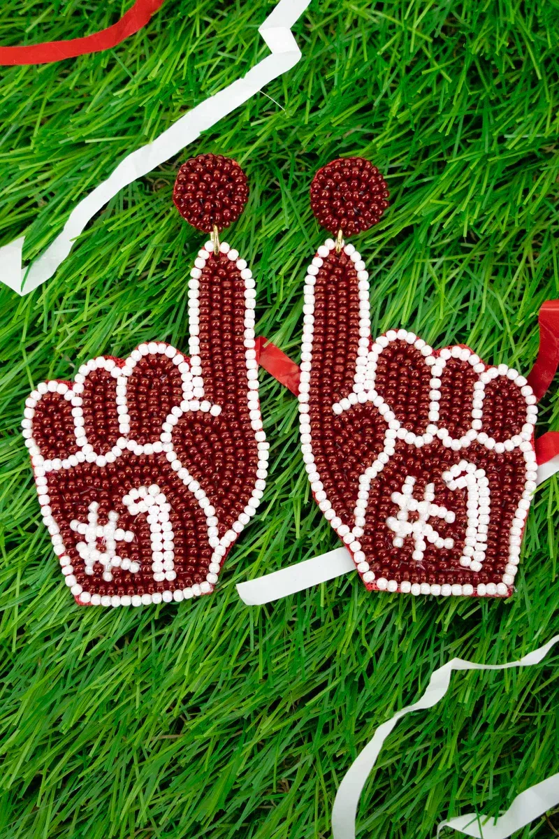 #1 Fan Maroon Beaded Earrings