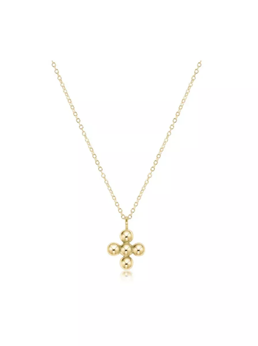 16" Necklace Gold Classic Beaded Signature Cross Gold Charm 4MM Bead [N16GCLSCGC4]