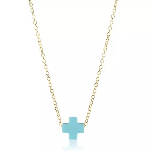 16" Necklace Gold Signature Cross Turquoise [N16GSCT]