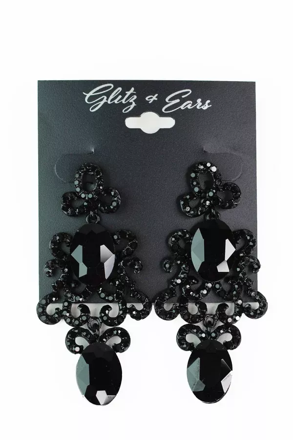 3 Part Rhinestone Swirls & Oval Stones Earrings