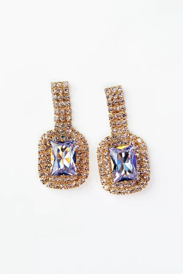 3 Row Bar 2 Row Trim Radiant Stone Drop Earring