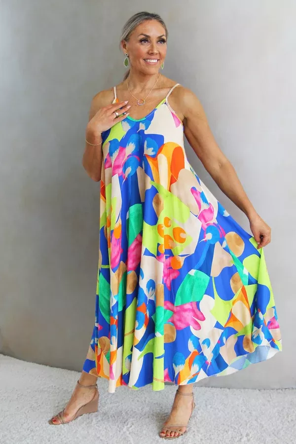Abstract Print Spaghetti Strap Maxi Dress