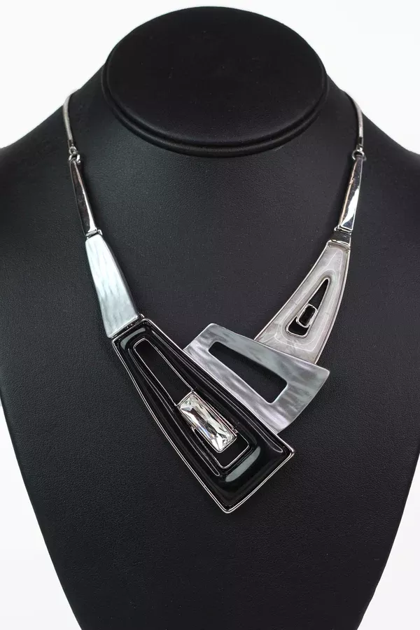 Abstract Rectangles & Rhinestone Necklace