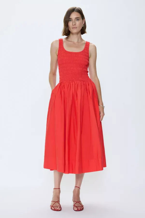 Alessia Smocked Drop Waist Dress Maraschino