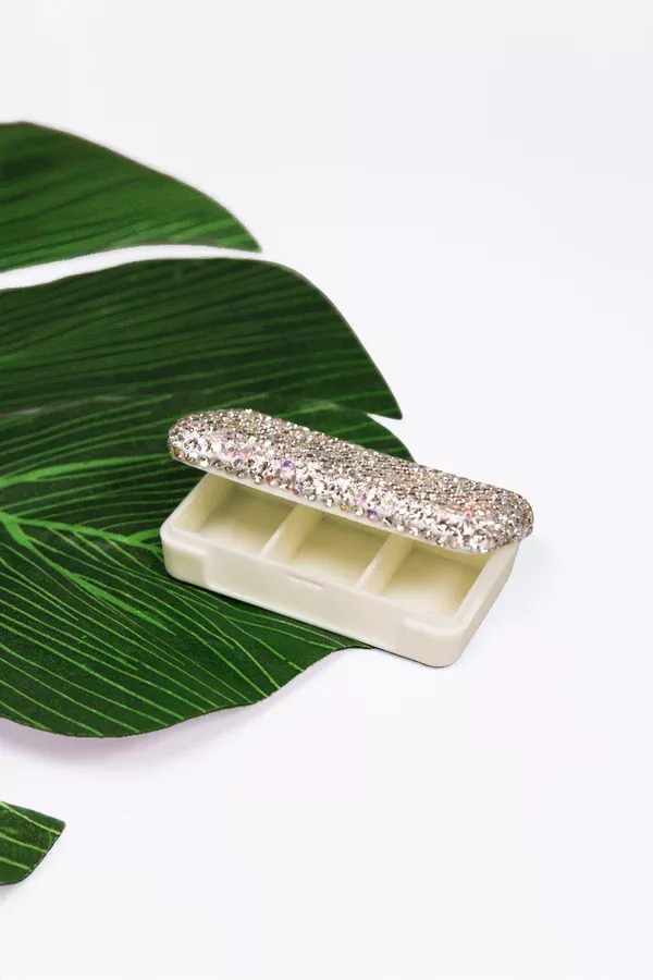 All Rhinestone Top Rectangle Pill Container
