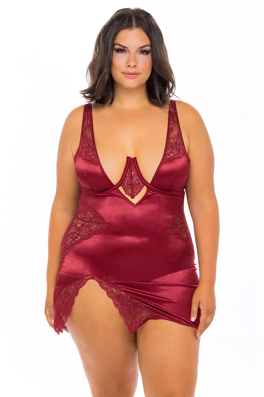 Allegra High Apex Babydoll With Deep Plunging Neckline And Lace Inserts by Belle Lacet Lingerie