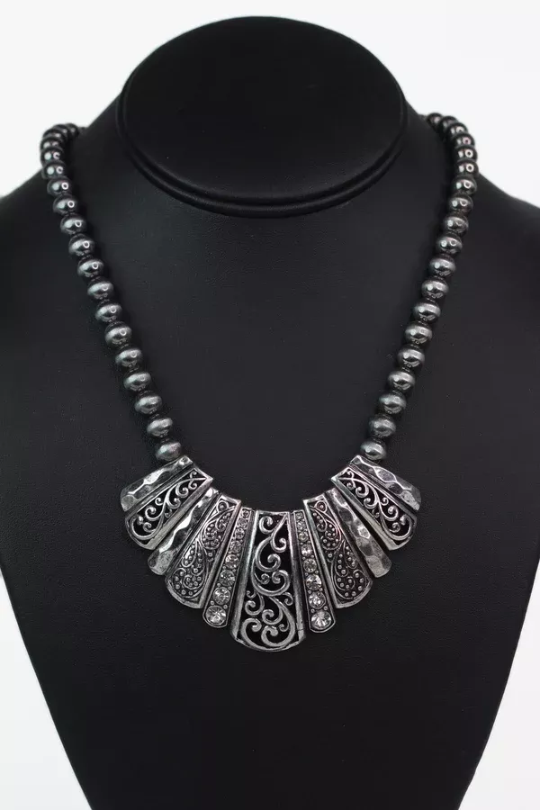 Ball Chain Different Pattern Curve Bar Necklace