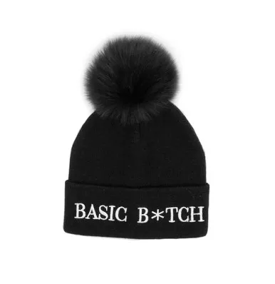"Basic Bitch" Hat W/Peak Fox Pom