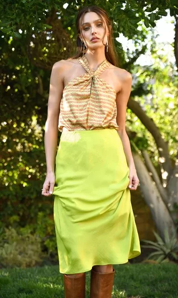 Bea Midi Skirt w/ Slit ~ Lime
