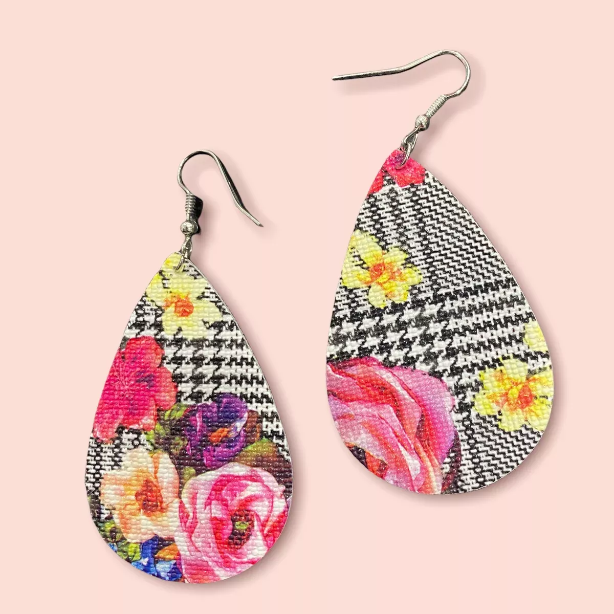 Black Floral PU Earrings