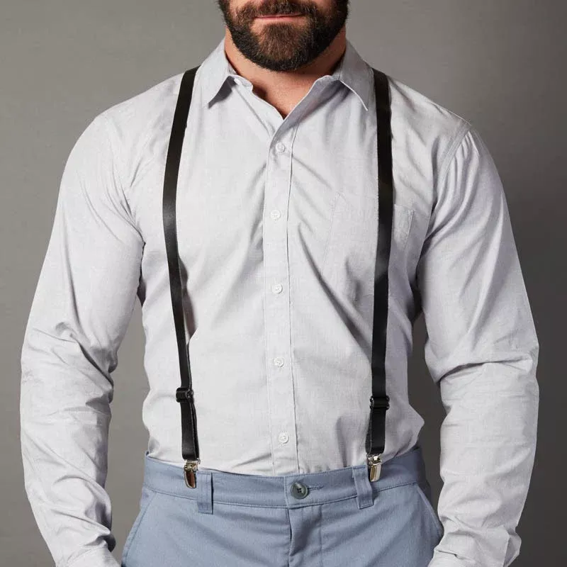 Black Leather Skinny Suspenders
