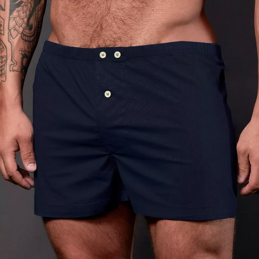 “BLADE" - Solid Navy Blue Slim-Cut Boxer Short - Made In USA