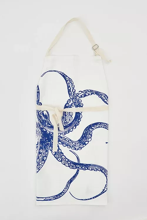 Blue Octopus Apron, Hvy Cotton, L: 25-In - H: 31.4-In