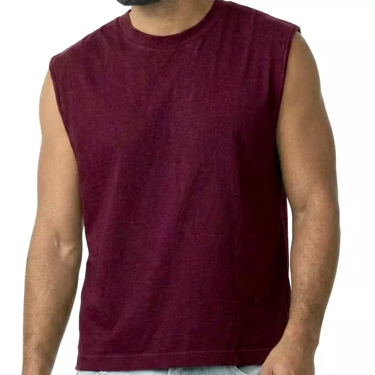 The "BOUNCER" Cotton Muscle Tank Top with Slight Crop in Overdyed Wine