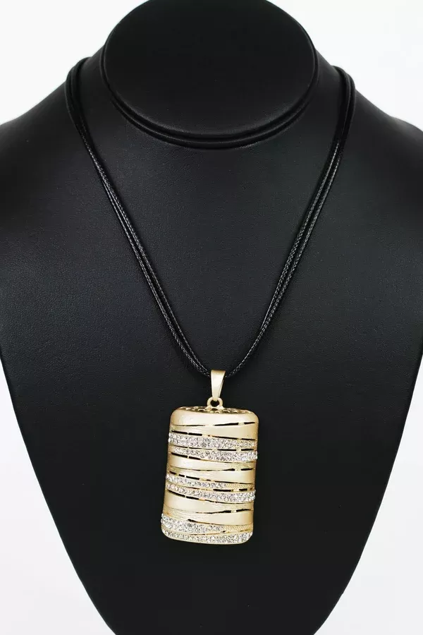 Brush & Rhinestone Overlap Raised Rectangle Necklace