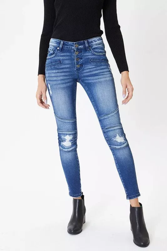 Button-Fly Moto Skinny Kan-Cans