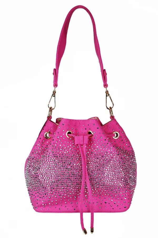 Canvas Drawstring Purse w/ Ombre Rhinestone Front