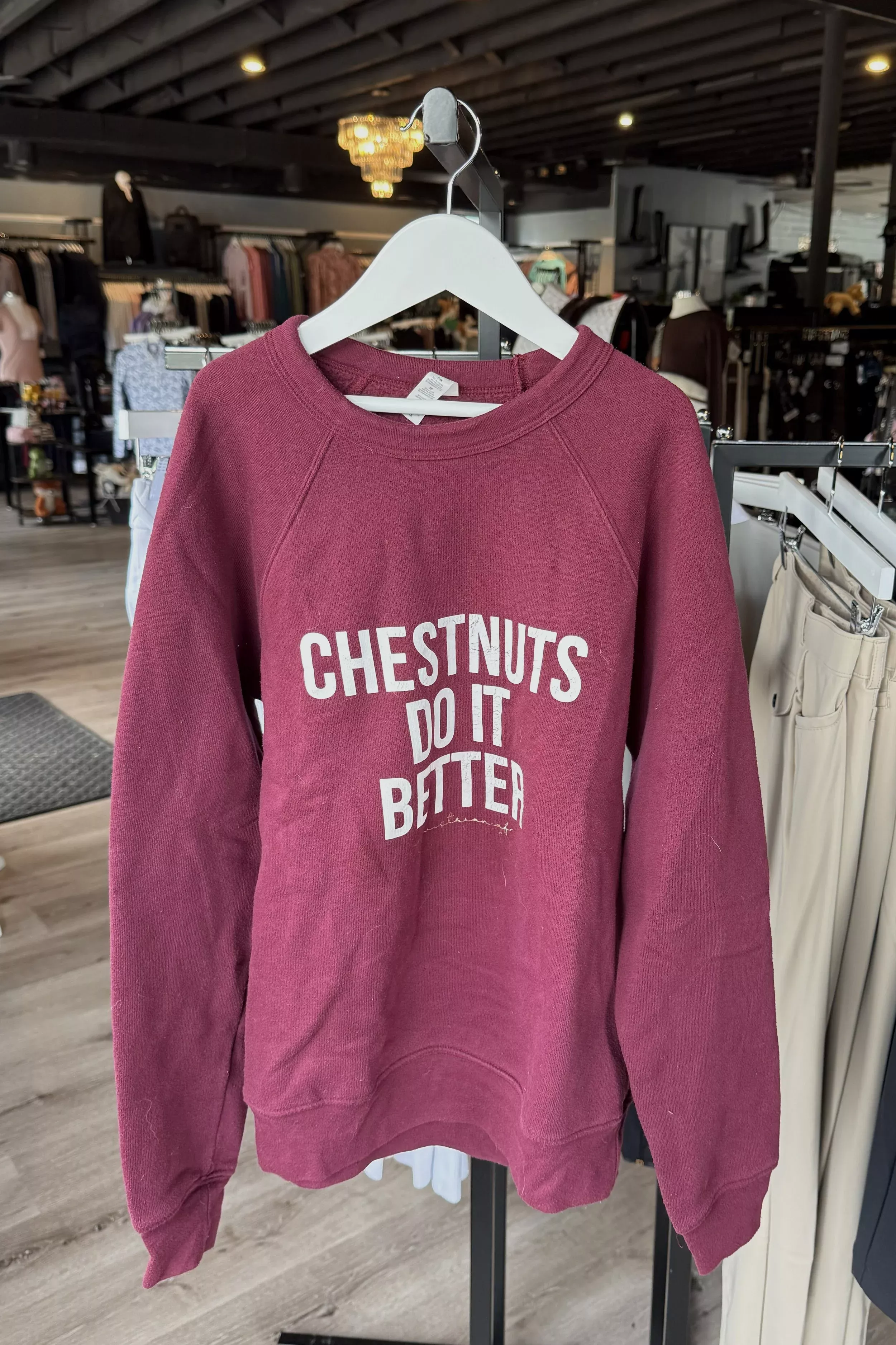 "Chestnuts Do It Better" Pullover Sweater In Maroon - XS