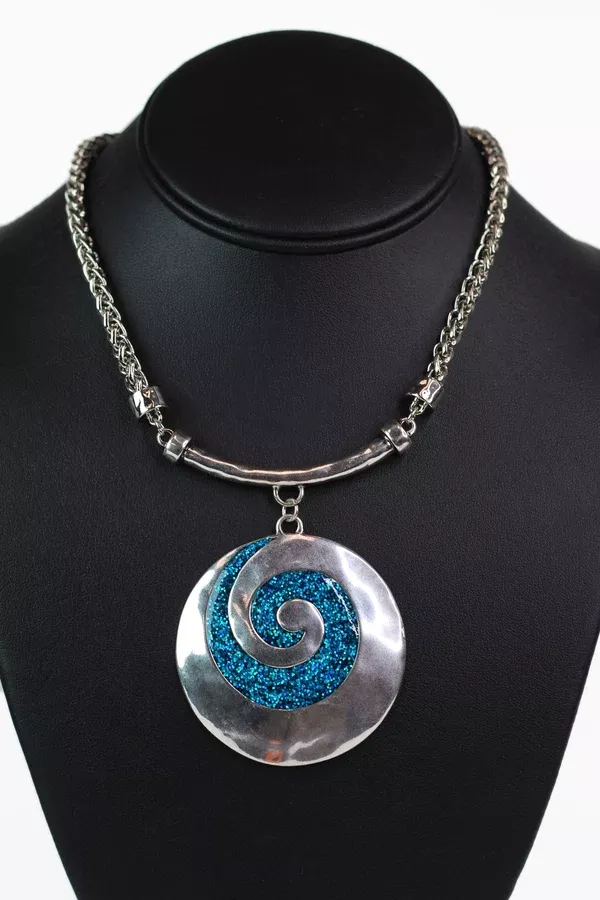 Circle Motif With Glitter Swirl Necklace