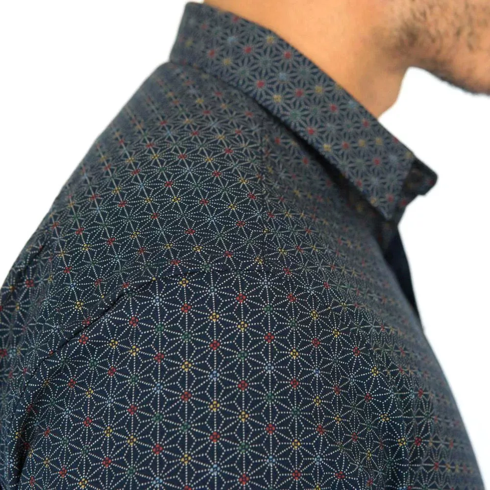 CLARKSON Long Sleeve Shirt in Navy Blue Geometric Floral