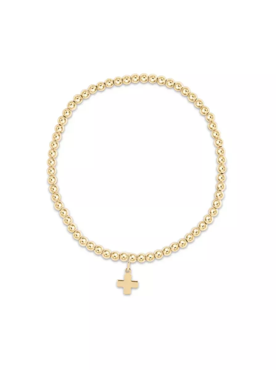 Classic Gold 3MM Bead Bracelet Signature Cross Gold Charm [BCLG3SC]