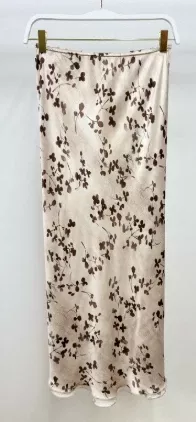 Clover Floral Leaf Print Silky Maxi Skirt