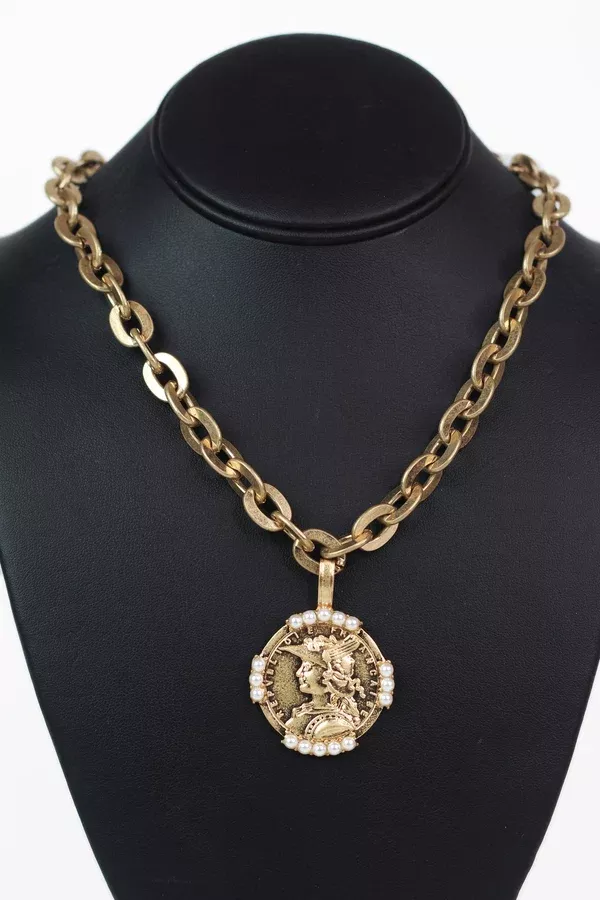Coin Pearl Thick Chain Necklace Set