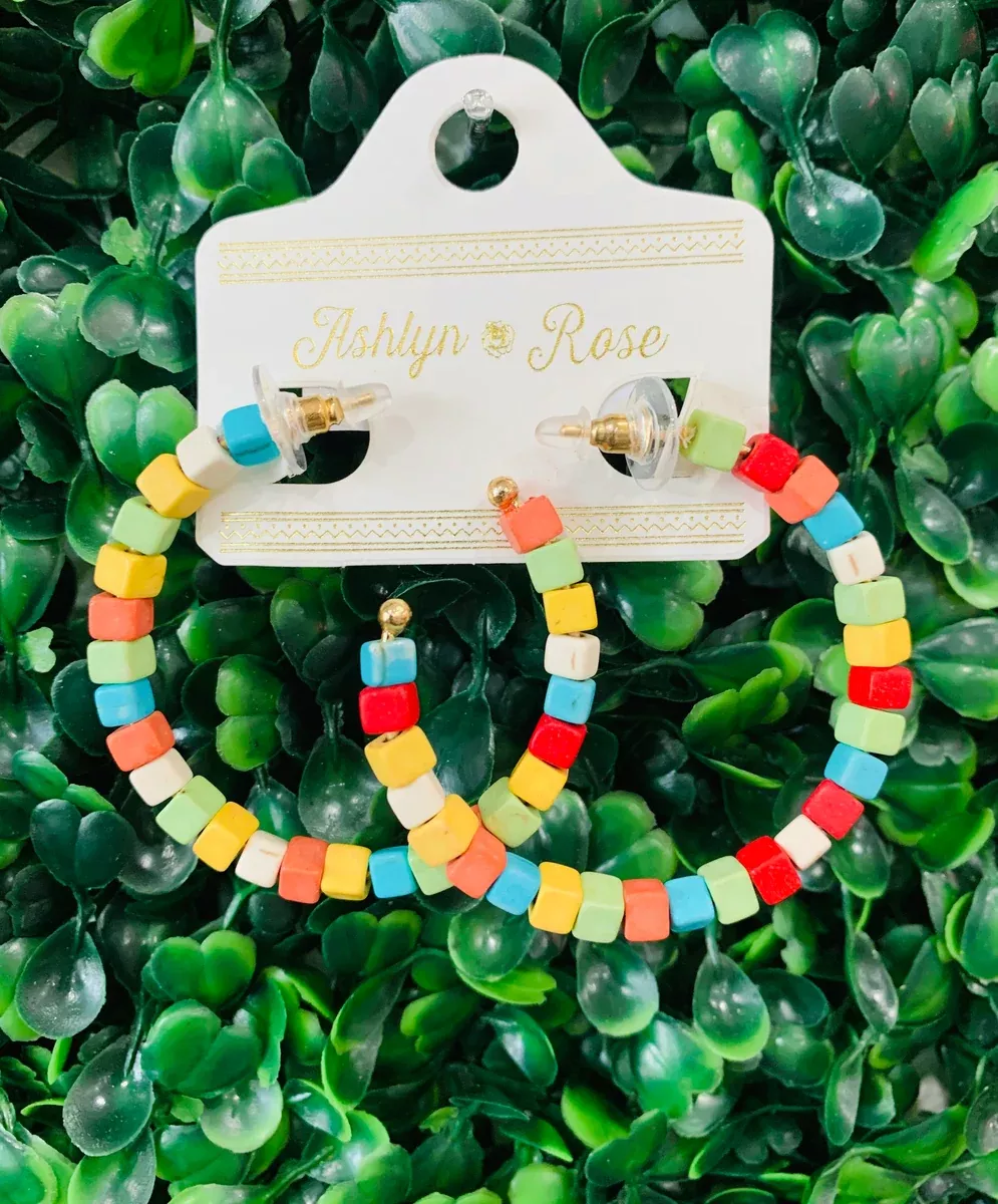 Colorful Block Hoop Earrings