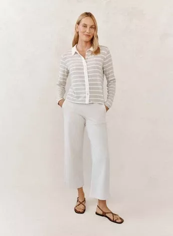 Contrast Placket Button Down Sand Stripe
