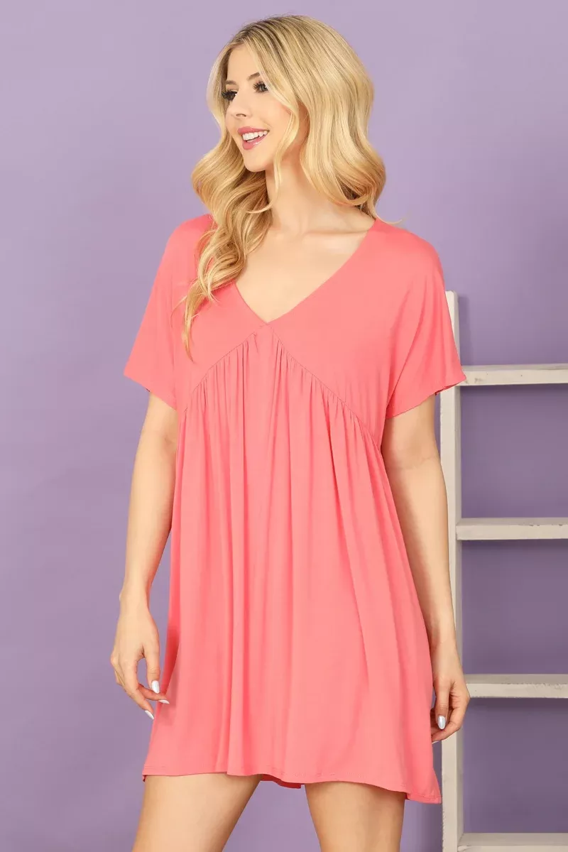 Coral Pleated Dress