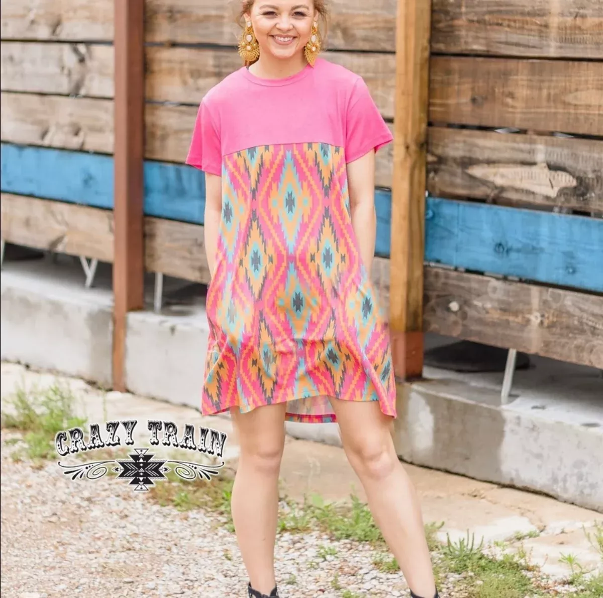 Crazy Train Pink Aztec Dress