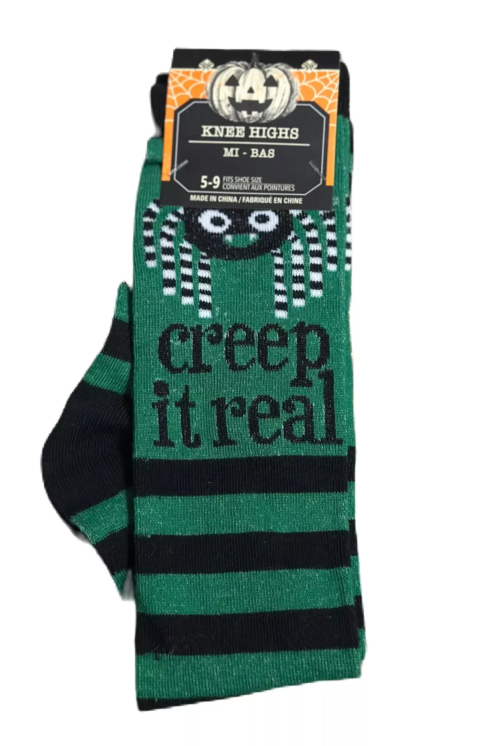 "Creep It Real" Knee High Socks In Green And Black - 5-9