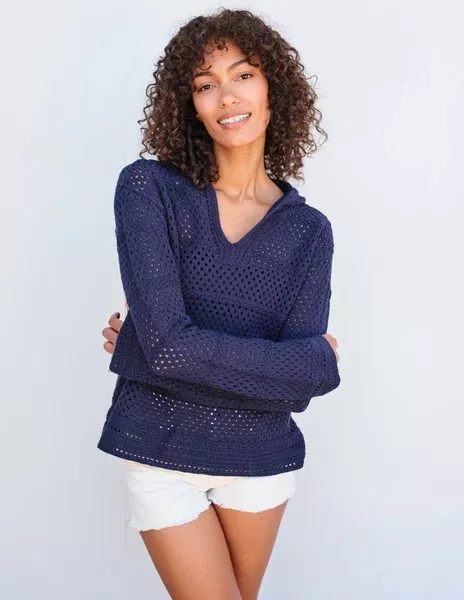 Crochet Beach Hoodie ~ Navy