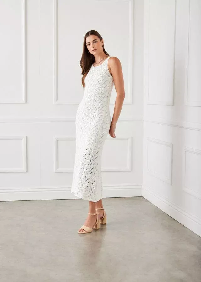 Crochet Midi Dress[Off White-1L70246]