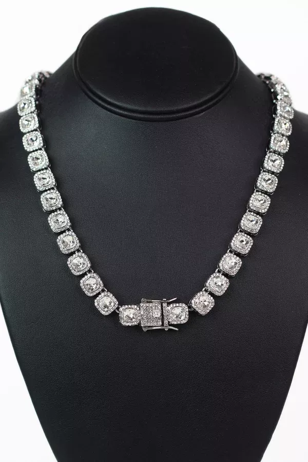 Cushion Shape Stone with Trim Strand Necklace