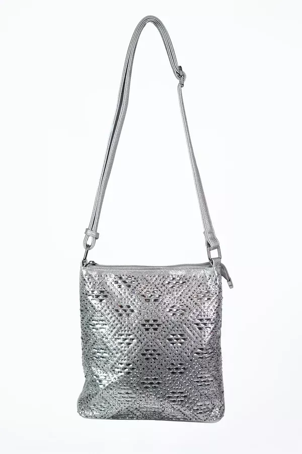 Diamond Shape Design Multi Sized Rhinestone Studded Accent Messenger Bag