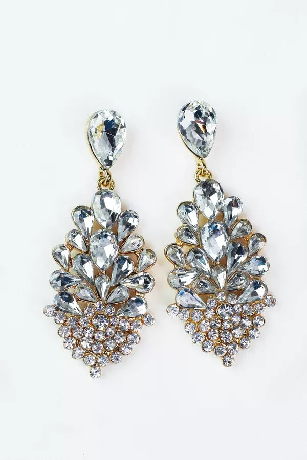 Different Size Teardrop Top Rhinestone Earrings
