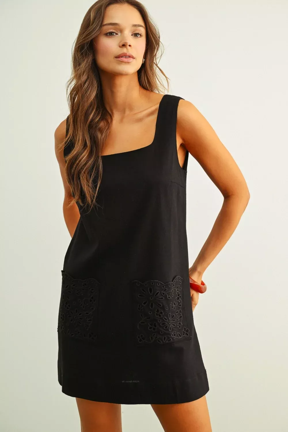 Eyelet Pocket Linen Dress, Final Sale