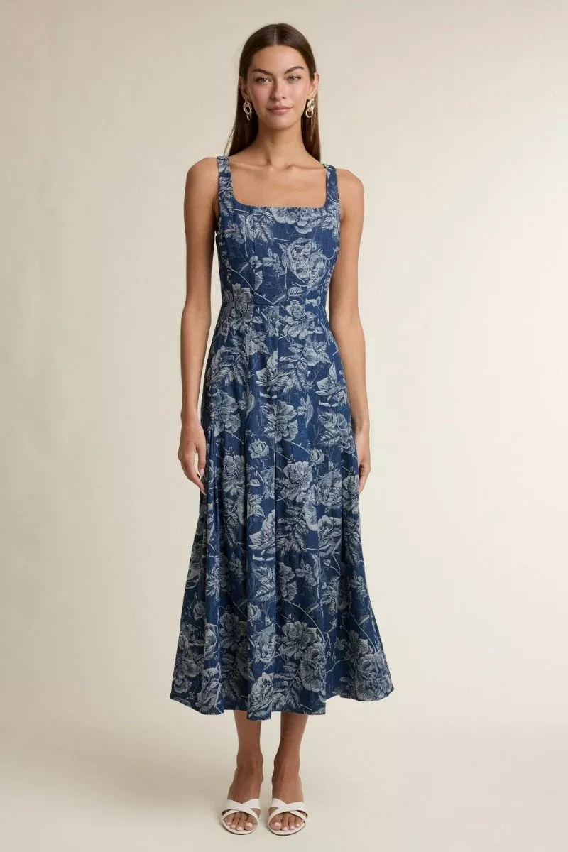 Floral Denim Midi Dress