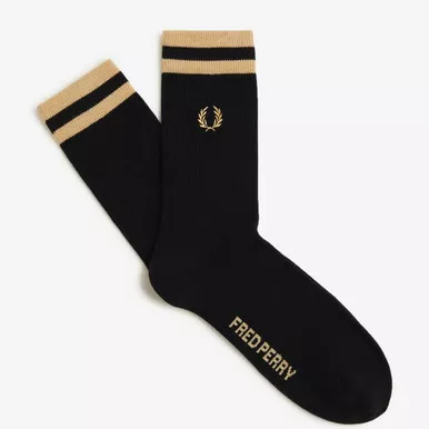 + Fred Perry Tipped Retro Sports Socks in Black/Champagne
