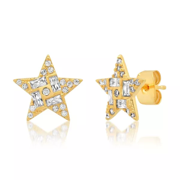 Gold Pave Star Studs