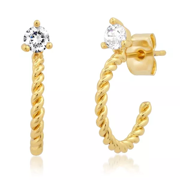 Gold Twist Hoops w/CZ Stud