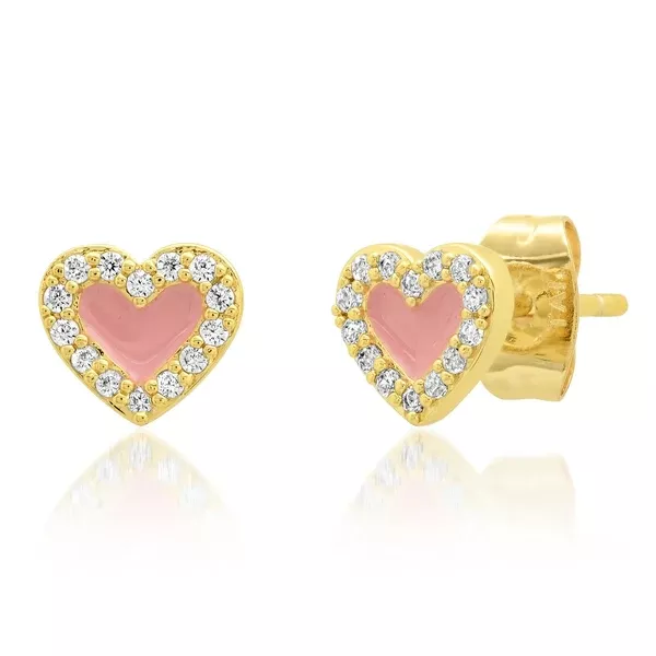 Heart-Shaped Enamel & Cz Studs
