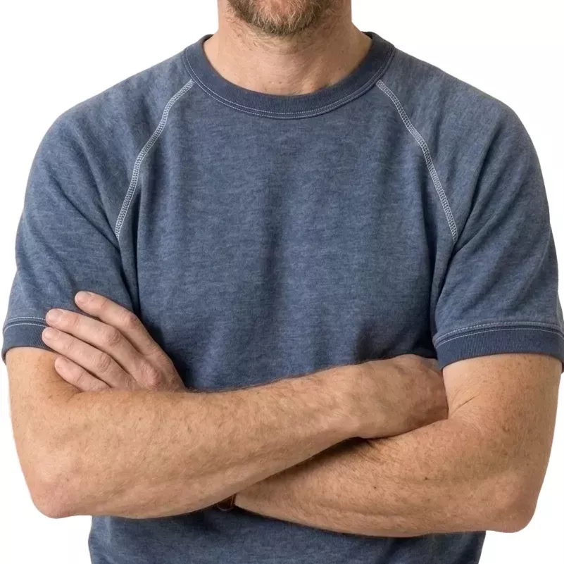 "HOLDER" Short Sleeve French Terry Short Sleeve Crewneck Sweatshirt in Blue
