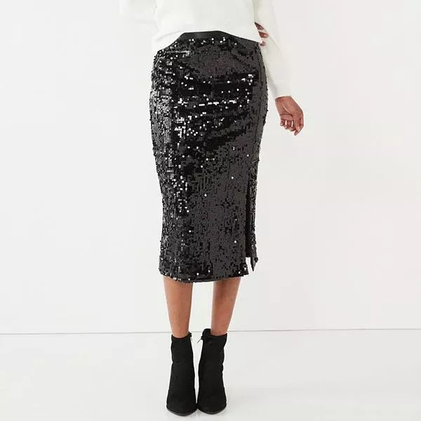 Karla Sequin Midi Skirt Black