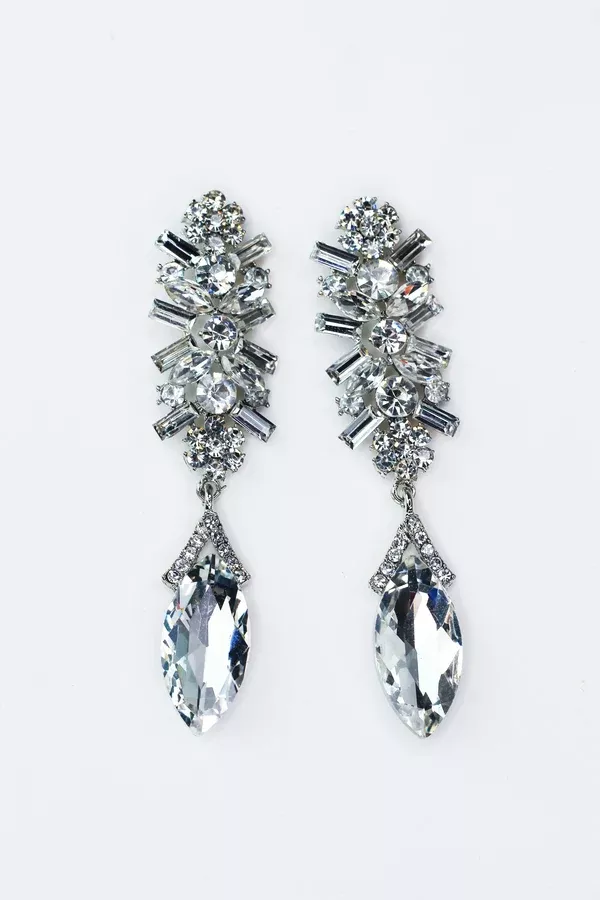 Large Baguette Leaf & Teardrop Dangle Earring