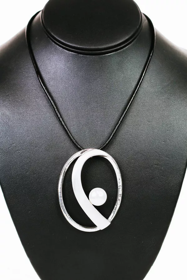 Large Open Circle Wave Across & Pearl Necklace