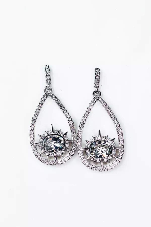 Large Teardrop Rhinestone Earrings with Large Center Stone