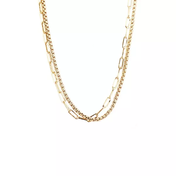 Layered Link and Box Chain Necklace