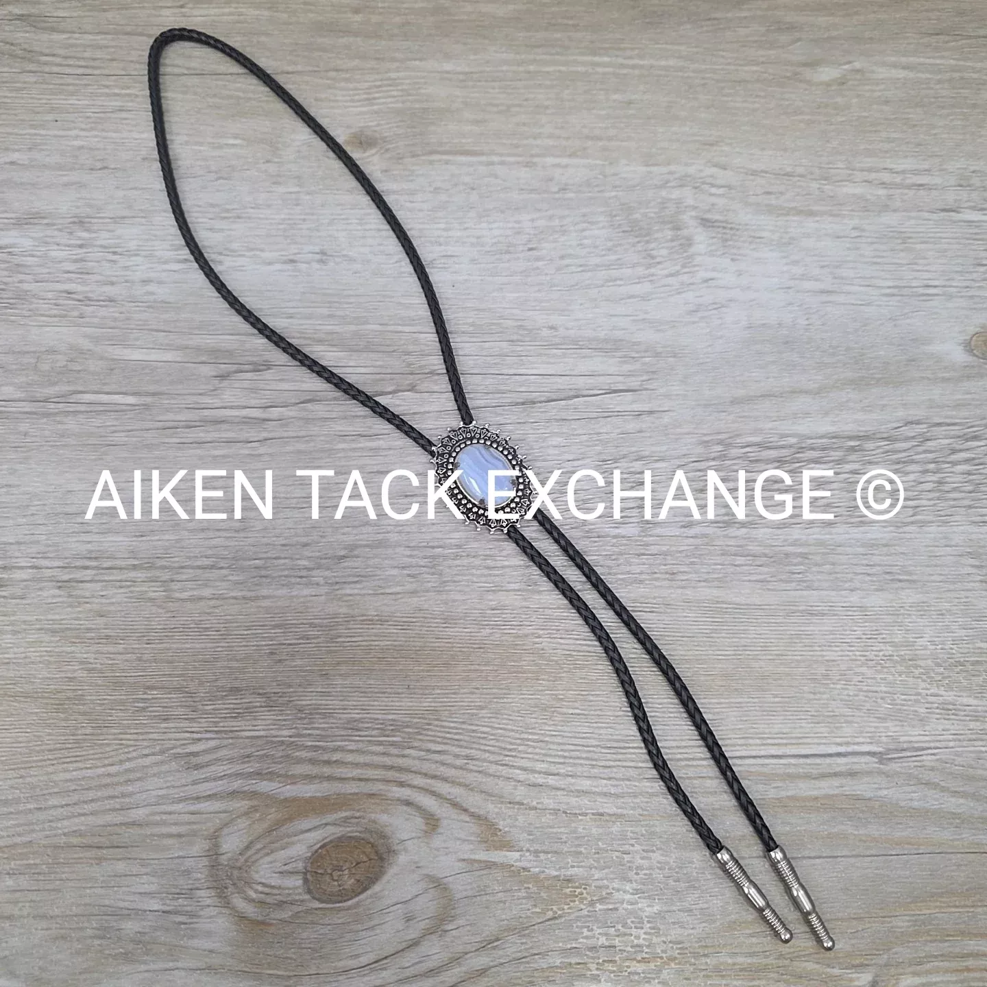 Leather Bolo Tie w/ Grey Gemstone